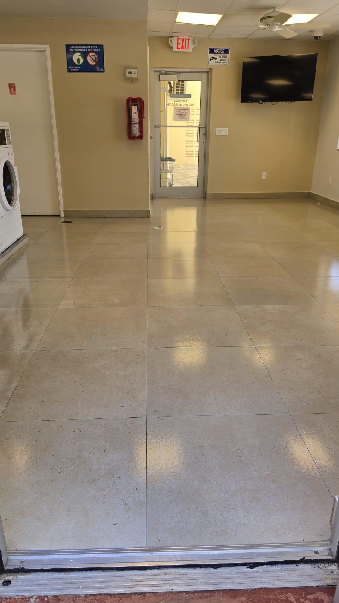 Laundry Room Porcelain After Ceramic Coating Apartment laundry room porcelain floor after ceramic coating, high traffic wet room, Miami-Dade
