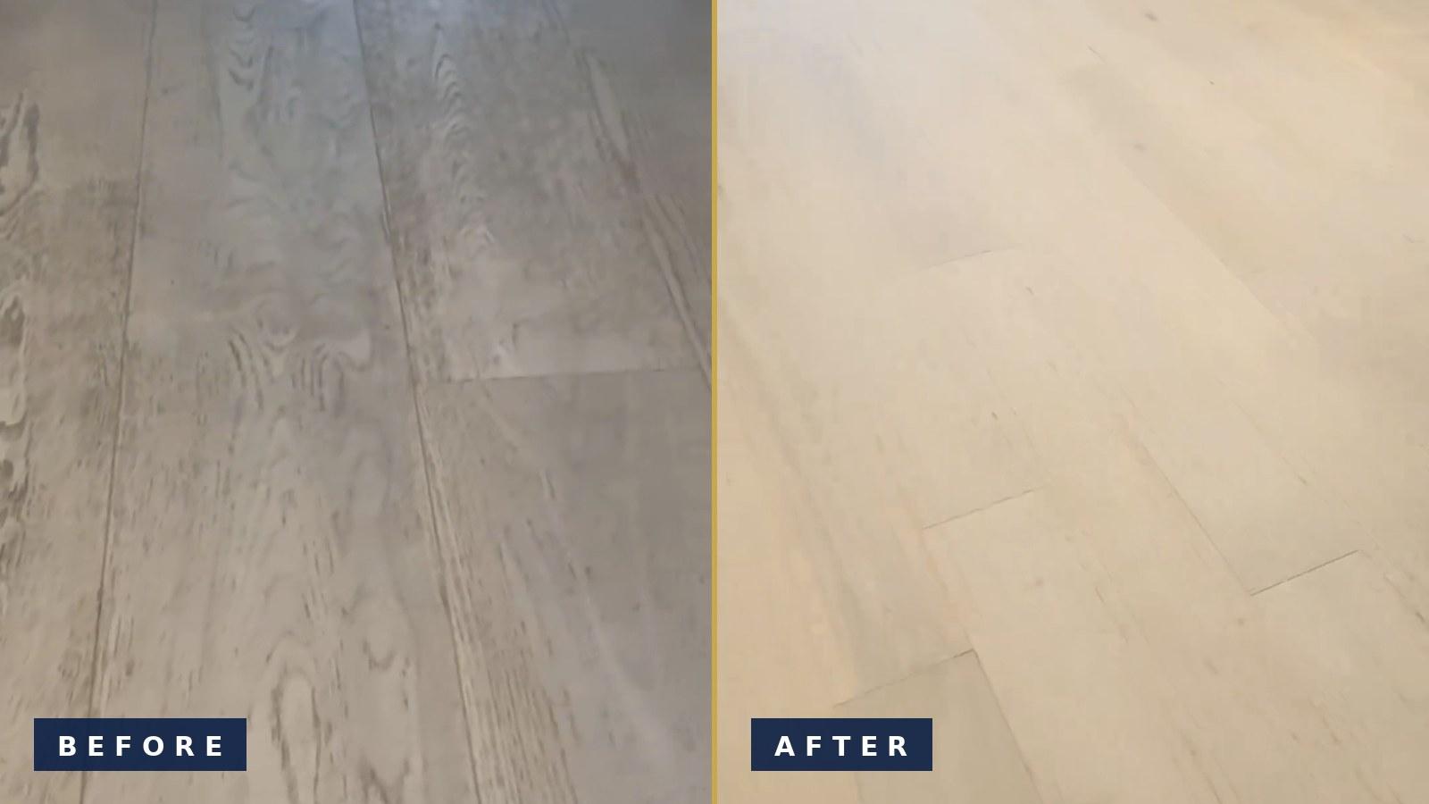 Hardwood floor in a Miami home, before and after low moisture cleaning Hardwood floor in a Miami home, before and after low moisture cleaning