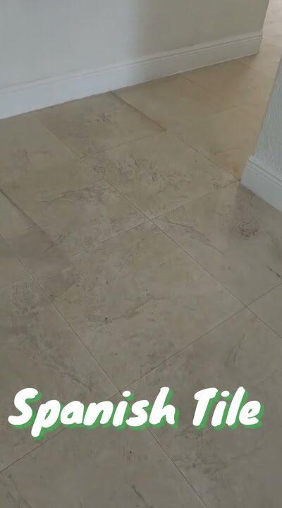 Failing acrylic sealer on a porcelain tile floor in Cutler Bay, before stripping